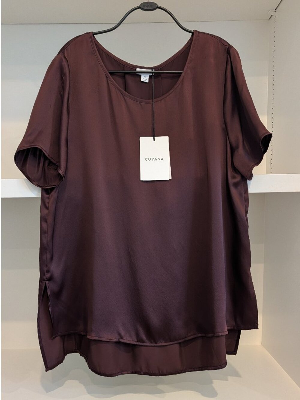NWT Cuyana Silk Charmeuse High Low Tee Shirt Top Blouse - Plum